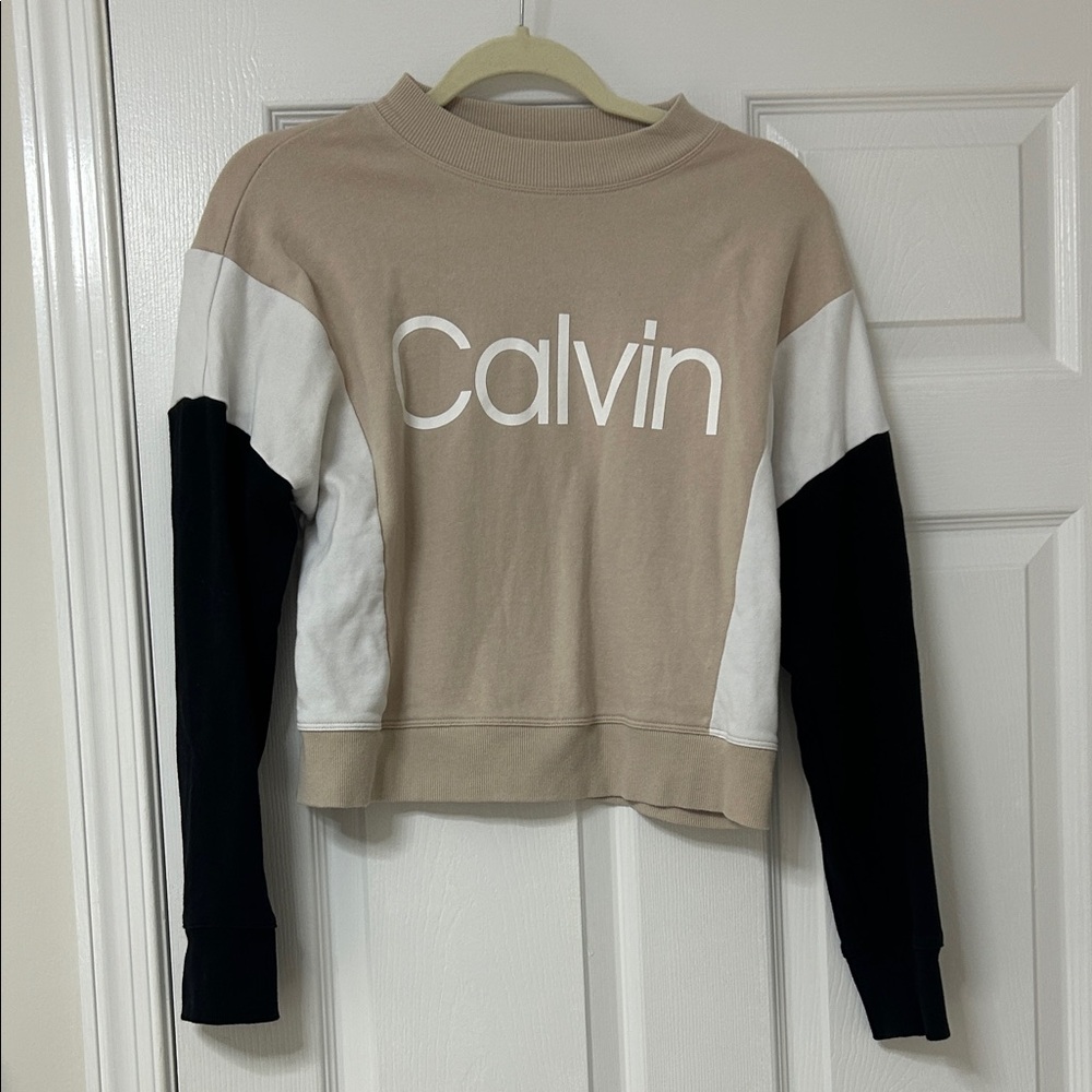 Calvin Klein Women's Colorblock Sweatshirt - Tan, White, and Black